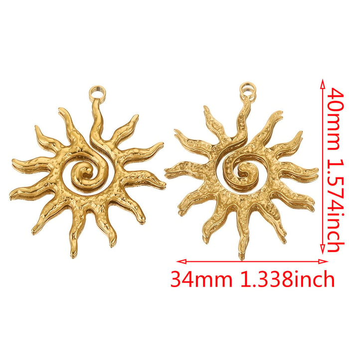 1 Piece Classic Retro Style Sun Shape Stainless Steel  Gold Color Women's Pendant 